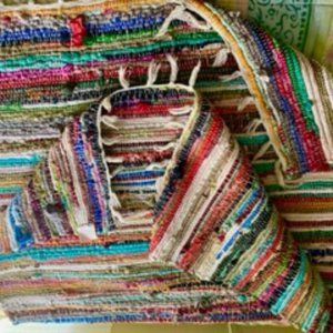 60" x 36" HANDMADE WOVEN COLORFUL SARI SILK RAG RUG
